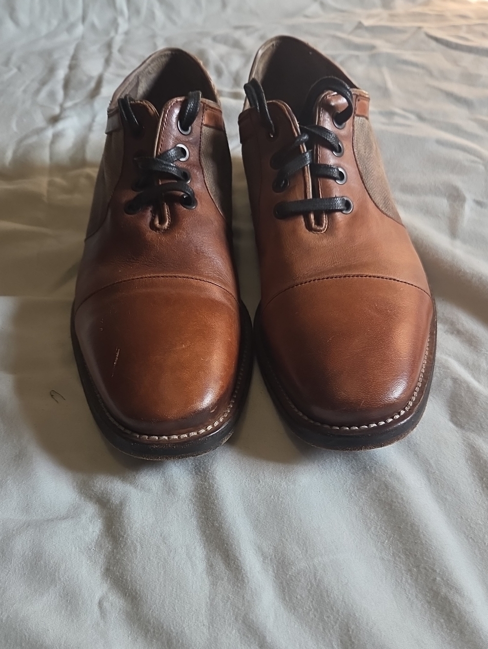 John Varvatos Cognac Leather Cap-Toe Oxfords